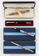 WATERMAN fountain pen and ballpoint pen in boxes, each branded "Royal Over Seas League" plus two other pens, (4 items),