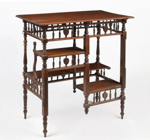 An antique English walnut display table, late 19th century, 79cm high, 77cm wide, 46cm deep