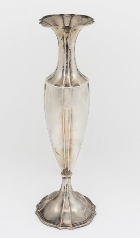 A tall German silver vase, early 20th century, stamped "800" with crown and crescent mark, 40cm high, 390 grams total