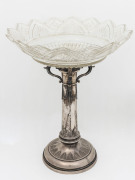 An impressive German silver centrepiece with cut crystal top, late 19th century, stamped "800" with crown and crescent mark, 38cm high, 31cm wide, weight of the base 690 grams