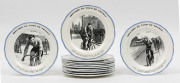 "HISTOIRE DU TOUR DE FRANCE" set of 12 French porcelain cabinet plates, circa 1930s, stamped "H.B. & Cie. CHOISY, FRANCE", ​20.5cm diameter