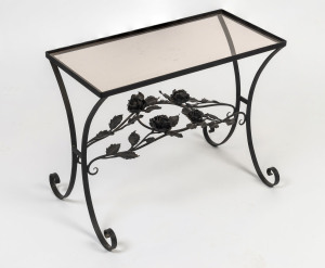 A vintage coffee table, wrought iron and glass, mid 20th century, ​48cm high, 61cm wide, 31cm deep