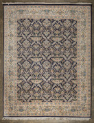 A Persian patterned hand-woven rug with floral motif on blue and cream ground, North Indian origin, 20th century, ​360 x 240cm