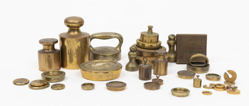 Assorted antique weights, 19th and early 20th century, (36 items), ​the heaviest 8oz.