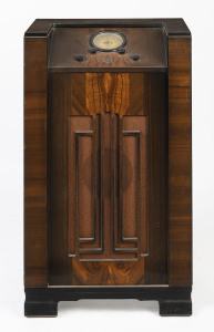 AWA Fisk Radiola timber cased console radio, circa 1950s. 100cm high, 60cm wide, 38cm deep