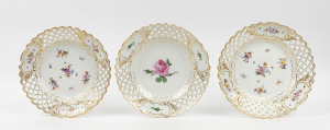 Three MEISSEN German pierced porcelain dishes with floral decoration, 20th century, 28.5cm wide