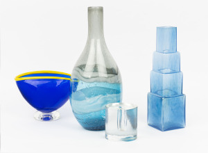 Four assorted art glass vases including Kosta Boda Bertil Vallien, late 20th century, the largest 36cm high