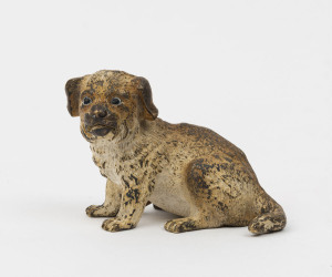 An English cold painted bronze puppy dog statue, circa 1880, diamond registration stamp to base. 8cm long