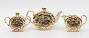SADLER English porcelain three piece tea service, circa 1935, stamped "Sadler, Made In England", the teapot 15cm high