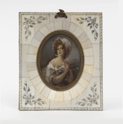 Miniature portrait of a lady in a piano ivory frame, ​14.5 x 12.5cm