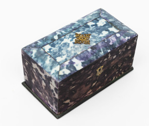 A faux tortoise shell jewellery box with applied ormolu mounts, 10cm high, 20cm wide, 11cm deep