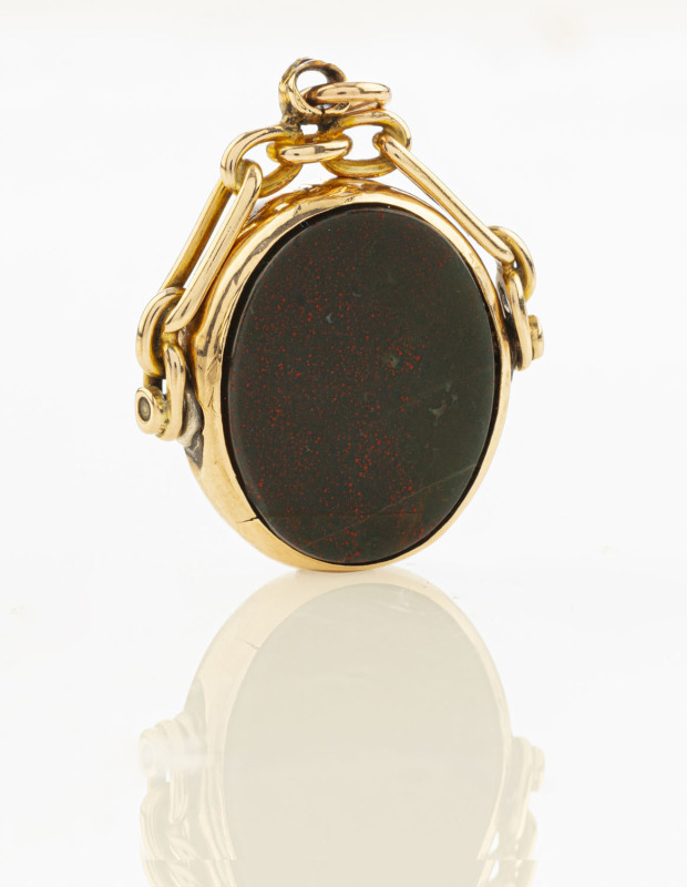 An antique English fob seal, 9ct gold and bloodstone, early 20th century, ​3cm high