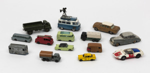 Group of 14 assorted vintage toy cars including DINKY, MATCHBOX and CORGI