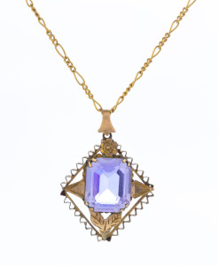 A 9ct gold and amethyst pendant on gold chain, ​42cm long