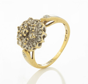 A 9ct gold and diamond cluster ring, 20th century, ​stamped "375",