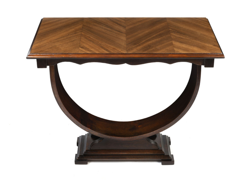 An Australian Art Deco occasional table with hoop base, mid 20th century, ​61cm high, 79cm wide, 46cm deep