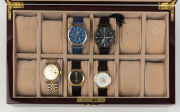 Five assorted wristwatches plus a lockable timber watch box with key, (6 items) - 2