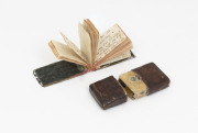 Austro-Hungarian miniature "Forget Me Not" pocket book, stunningly decorated with hand-painted Viennese enamel boards and housed in original two piece leather wallet, mid 18th century, 4.5cm wide. - 2