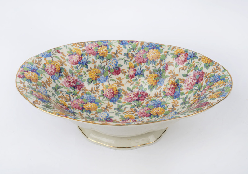 EMPIRE WARE "Lilac Time" English porcelain oval fruit bowl, circa 1930s, factory mark to base, ​8cm high, 29cm wide