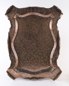 An English Arts & Crafts copper serving tray, circa 1900, stamped "Townsend & Co.", ​61cm wide