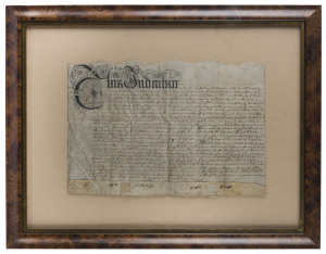 A group of seven framed antique documents and indentures written in French and English, 18th/19th century, the largest frame 45 x 81cm overall