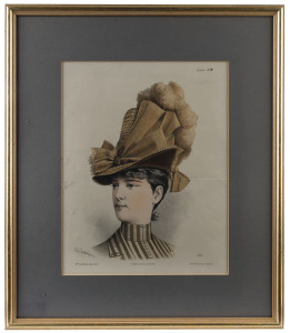 A set of three antique French ladies fashion prints in later frames, 19th century, 47 x 40cm overall