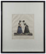 Antique fashion print, Hoogstraat print and pencil sketch, (3 items), 19th and 20th century, the largest 50 x 42cm - 2