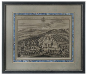 A set of six framed 18th century English engravings of country seats and houses including: I.) "Sherborn, The Seat of Sir Ralph Dutton Bar.t" II.) "Wotton, The Seat of Tho. Horton Esq." III.) "Kempsford, The Seat of The Lord Viscount Weymouth" IV.) "Leckh - 2