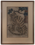 An antique Japanese painting on silk of a tiger, Meiji period, ​38 x 27cm