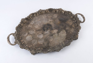 A silver plated serving tray, 19th/20th century, ​73cm across the handles