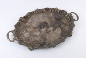 A silver plated serving tray, 19th/20th century, 73cm across the handles