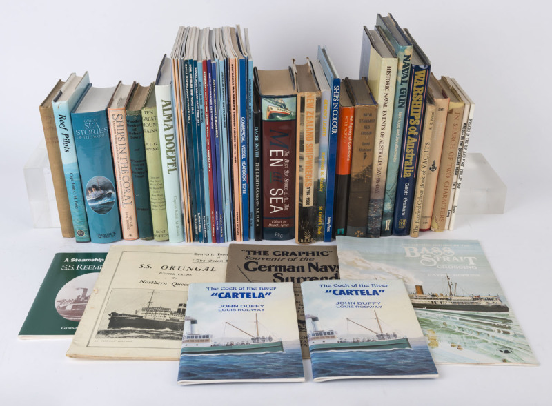 MARITIME, NAVAL & SHIPWRECKS: library with better hardbound titles incl "Historic Naval Events of Australia, Day-by-Day" by Lew Lind, "Warships of Australia" by Ross Gillett "History of An Australian Schooner 1903-1975" by Captain Ralph McDonell, "New Ze