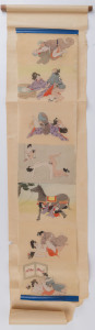 JAPANESE EROTICA. Seven individual erotic scenes hand-painted on a single scroll of silk, Meiji period, ​each image 12 x 18cm approximately