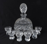 A Bohemian crystal seven piece decanter set, early 20th century, 26cm high