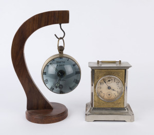 An American nickel plated table clock and a spherical hanging clock, 19th and 20th century, (2 items), the nickel clock 17cm high