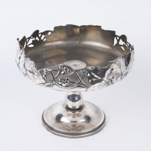 A silver plated Art Nouveau style comport, 22cm high, 27cm diameter