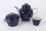 ARABIA "Valencia" Finish tableware, circa 1975, designed by Ulla Procopé (Finland, 1921-1968): coffee pot with lid, lidded sugar bowl and mini creamer (three items).