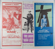MORE GUNS: 1960s-80s daybill posters, all Australian printers/publishers: "WESTWORLD", "Yul Brynner", "RAGE", "BORN LOSERS", "PLAY DIRTY", "Michael Caine", "THE BLACK WINDMILL", "Michael Caine", "BAD COMPANY", "DOBERMAN PATROL", (7 items). - 2