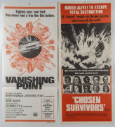 ADVENTURE AND SUSPENSE: 1960s-70s daybill posters, all Australian printers/publishers: "VANISHING POINT"' "Barry Newman"' "CHOSEN SURVIVORS", "GOLDEN NEEDLES", "THE BABY", "GOD FORGIVES "I DONT'T", "HAMMER", "STEEL ARENA" (7 items). - 2