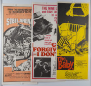 ADVENTURE AND SUSPENSE: 1960s-70s daybill posters, all Australian printers/publishers: "VANISHING POINT"' "Barry Newman"' "CHOSEN SURVIVORS", "GOLDEN NEEDLES", "THE BABY", "GOD FORGIVES "I DONT'T", "HAMMER", "STEEL ARENA" (7 items). - 3