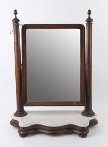 An antique English mahogany vanity mirror with marble top, mid 19th century, 96cm high, 69cm wide, 30cm deep