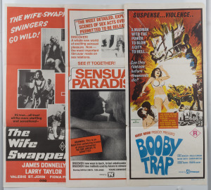 SEXPLOITATION: 1960s-70s daybill posters, all Australian printers/publishers: "10:30 P.M. Summer" (1966), "Pussycat Josephine" (1973), "Booby Trap", "Sensual Paradise", "The Wife Swappers", and "Games that Lovers Play". (6 items).