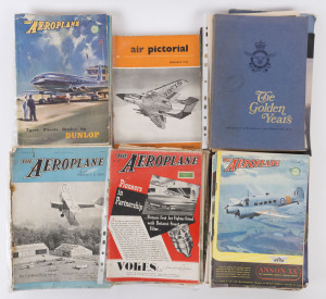 An accumulation of early magazines and periodicals including "The Aeroplane" (issues between 1934 and 1954), "Air Pictorial and Air Reserve Gazette" (issues between 1956 and 1961), plus others. Mixed condition.