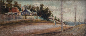 ARTHUR EDGAR JONES (attributed), (1871-1960), Foreshore at Elwood, oil on cedar panel, ​14 x 36cm