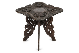 A Chinese carved hardwood occasional table with dragon decoration, 19th/20th century, 65cm high, 61cm wide, 60cm deep