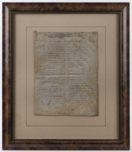 THE SALE OF A HOUSE AT VERSAILLES - 1691, 14th February 1691, French seven-page document on vellum, being the contract covering the sale of a house at Versailles; signed on the last page by the seller (Bruneau) and the purchaser (Bontemps).