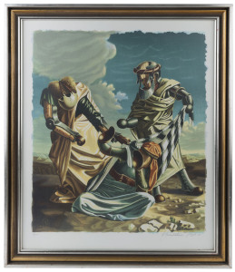 YOSSI ROSENSTEIN (Israeli, b.1950), I.) Joseph and his brothers (editioned 42/175), II.) Woman with vase (editioned 56/175), colour lithographs, signed in the lower margins, both 65 x 44cm. (2 items).