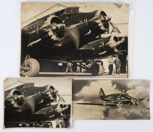 THE CRASH OF THE AIRLINES OF AUSTRALIA STINSON ON LAMINGTON PLATEAU, FEBRUARY 1937: A folder containing original photographs, some research material, a cockpit photo and an original "Pre-Announcement of the 1936 Stinson MULTI-PURPOSE Reliant" from the man