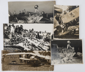 CRASH: A small collection of original photographs (and one reproduction pic) of crashed aircraft, including the Avro-Anson bomber which crashed at Windsor in October 1938, the Tugan Gannet crash at Gosford in 1937, a crash at Mascot in Feb.1936, and sever