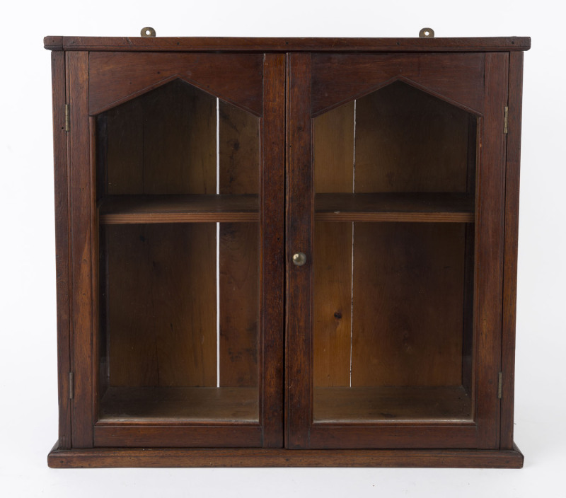 An antique walnut wall mount medicine cabinet, late 19th century, ​53cm high, 58cm wide, 40cm deep